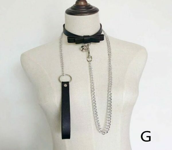 Y2K Streetwear Collar Choker Chain Leash Leather Roleplay Accessory Love Necklace