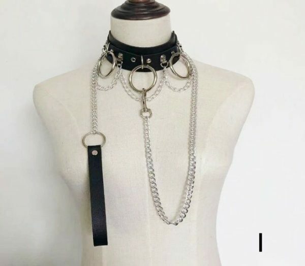 Y2K Streetwear Collar Choker Chain Leash Leather Roleplay Accessory Love Necklace