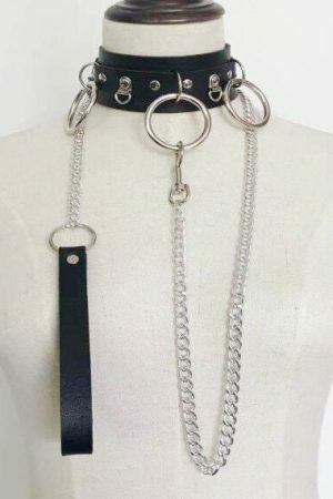 Y2K Streetwear Collar Choker Chain Leash Leather Roleplay Accessory Love Necklace