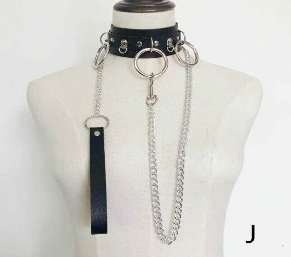 Y2K Streetwear Collar Choker Chain Leash Leather Roleplay Accessory Love Necklace