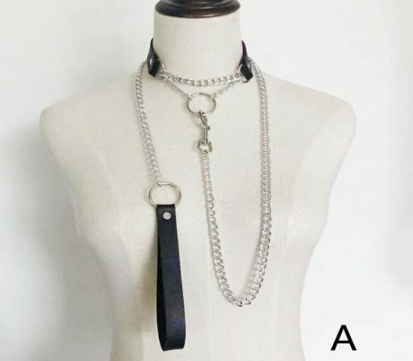 Y2K Streetwear Collar Choker Chain Leash Leather Roleplay Accessory Love Necklace