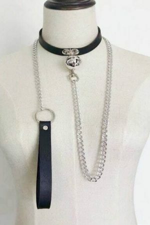 Y2K Streetwear Collar Choker Chain Leash Leather Roleplay Accessory Love Necklace