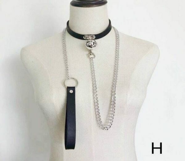 Y2K Streetwear Collar Choker Chain Leash Leather Roleplay Accessory Love Necklace