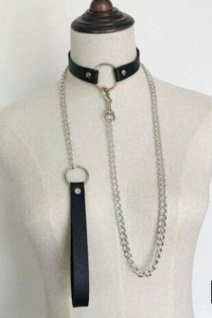 Y2K Streetwear Collar Choker Chain Leash Leather Roleplay Accessory Love Necklace