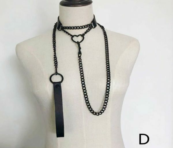 Y2K Streetwear Collar Choker Chain Leash Leather Roleplay Accessory Love Necklace