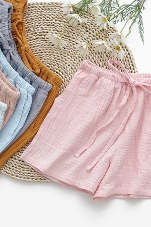 Y2K Streetwear Comfy Crepe Cotton Lounge Shorts for Women