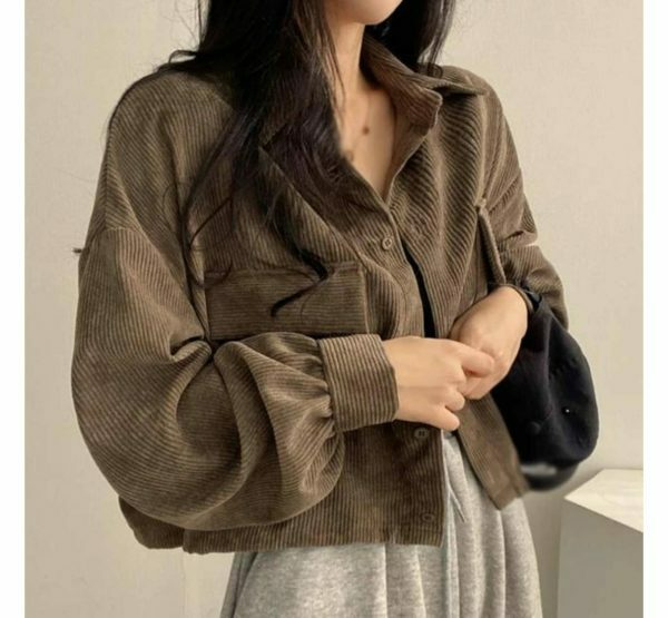 Y2K Streetwear Corduroy Long-sleeve Shirt Retro Loose Fit Coat