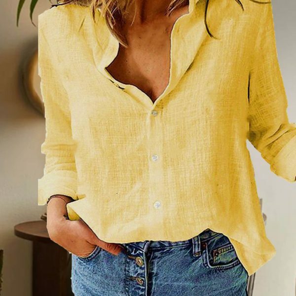 Y2K Streetwear Cotton Linen Long Sleeve Button Blouse