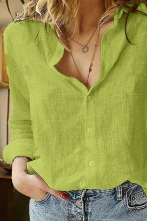 Y2K Streetwear Cotton Linen Long Sleeve Button Blouse