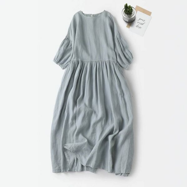 Y2K Streetwear Cotton Linen Midi Dress for Women