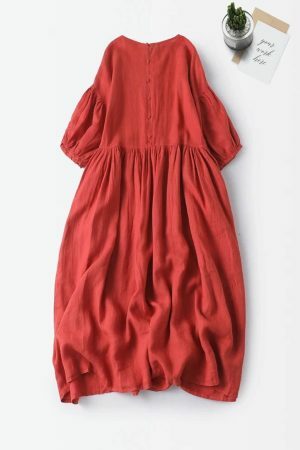 Y2K Streetwear Cotton Linen Midi Dress for Women