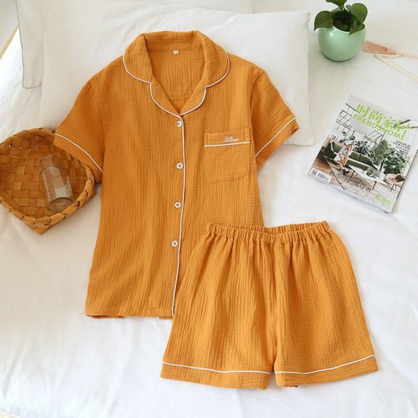 Y2K Streetwear Cotton Pajama Set for Women - Japanese Style Solid Color Shorts & Shirt