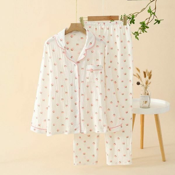 Y2K Streetwear Cotton Pajama Set for Women, Fresh Floral Print Long Sleeve Outfit