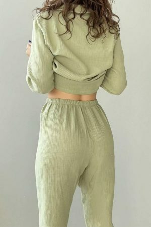 Y2K Streetwear Cotton Pajama Set | Soft Long-Sleeve Home Attire | Women's Two-Piece Outfit