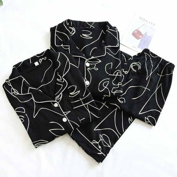 Y2K Streetwear Couple Pajama Set | Black Long Sleeve Cotton Sleepwear