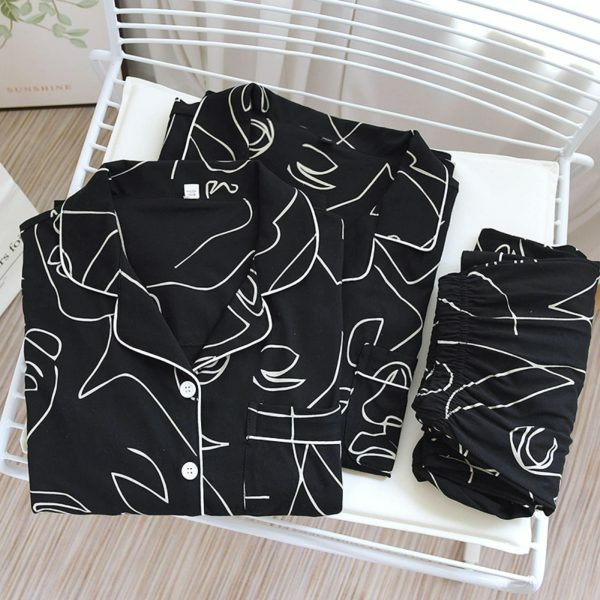 Y2K Streetwear Couple Pajama Set | Black Long Sleeve Cotton Sleepwear