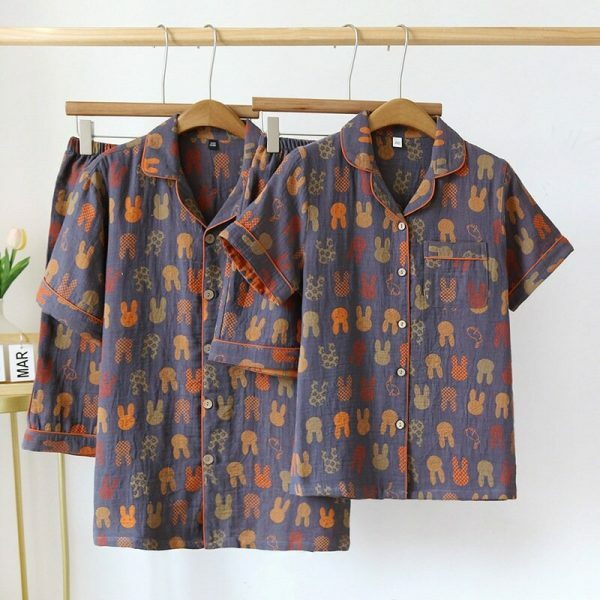 Y2K Streetwear Couple Pajamas Set - Quality Cotton Crepe Fabric - Summer Homewear