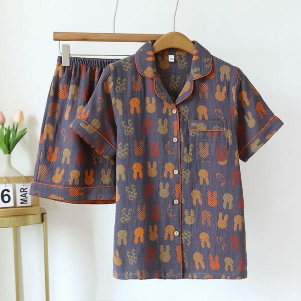 Y2K Streetwear Couple Pajamas Set - Quality Cotton Crepe Fabric - Summer Homewear