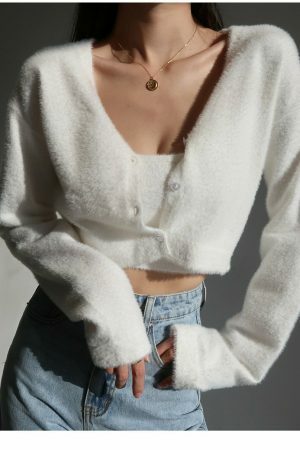 Y2K Streetwear Cozy Lounge Set: Tank Top, Pants & Cardigan