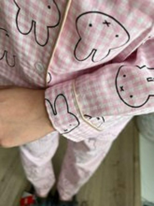 Y2K Streetwear Cute Bear Cotton Pajama Set Long Sleeve Round Neck Leisure Home Sleepwear