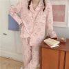 Y2K Streetwear Cute Bear Cotton Pajama Set Long Sleeve Round Neck Leisure Home Sleepwear