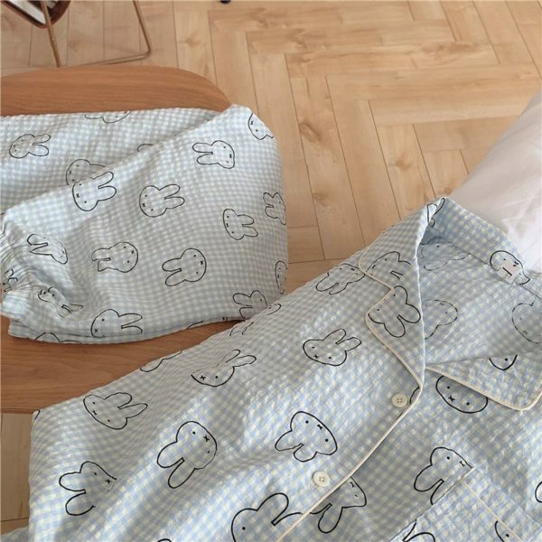 Y2K Streetwear Cute Bear Cotton Pajama Set Long Sleeve Round Neck Leisure Home Sleepwear