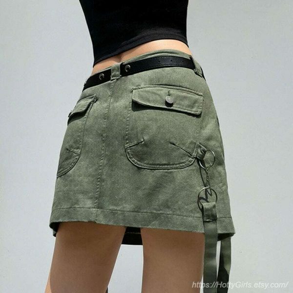 Y2K Streetwear Denim Cargo Mini Skirts