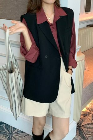 Y2K Streetwear Double Breasted Collared Blazer Vest