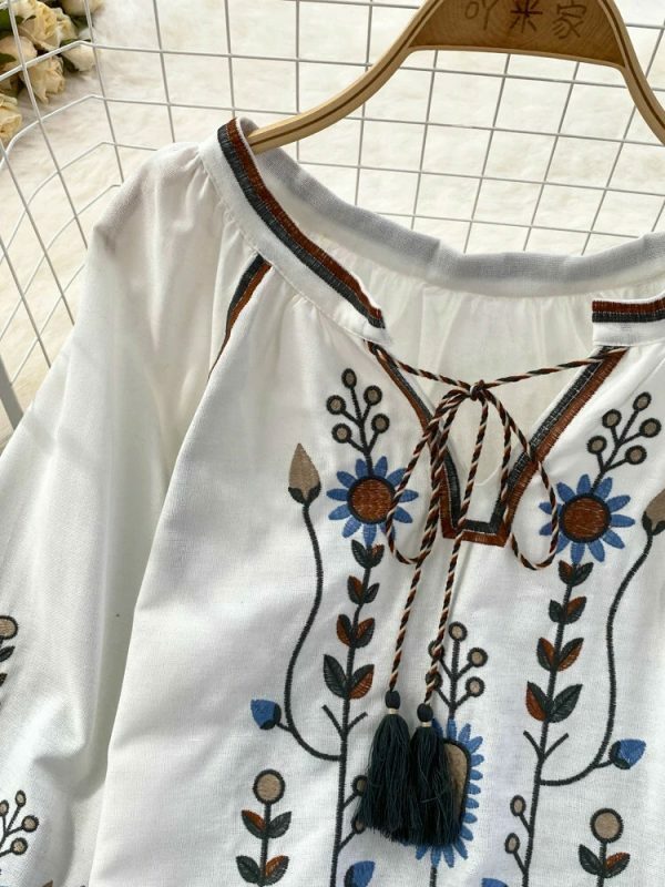 Y2K Streetwear Embroidered Linen Blouse