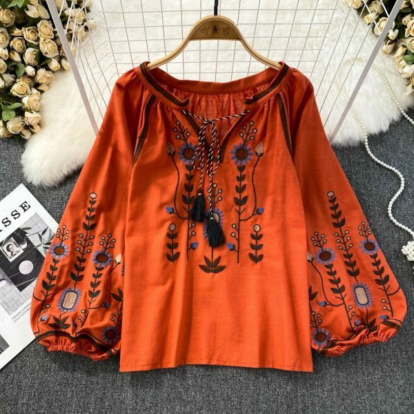 Y2K Streetwear Embroidered Linen Blouse