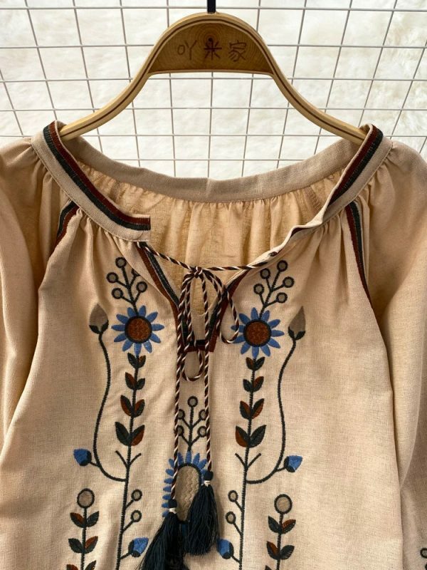 Y2K Streetwear Embroidered Linen Blouse