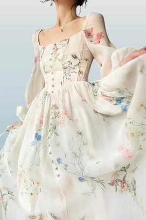 Y2K Streetwear Fairy Dresses Floral Tulle Wedding Vintage Princess Victorian