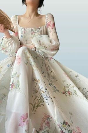 Y2K Streetwear Fairy Dresses Floral Tulle Wedding Vintage Princess Victorian