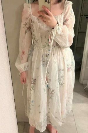 Y2K Streetwear Fairy Dresses Floral Tulle Wedding Vintage Princess Victorian