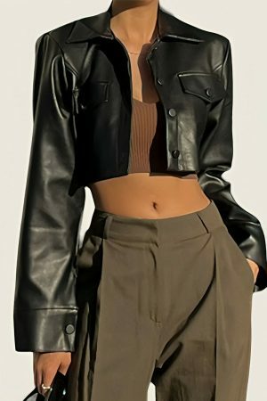 Y2K Streetwear Faux Leather Short Jacket for Women