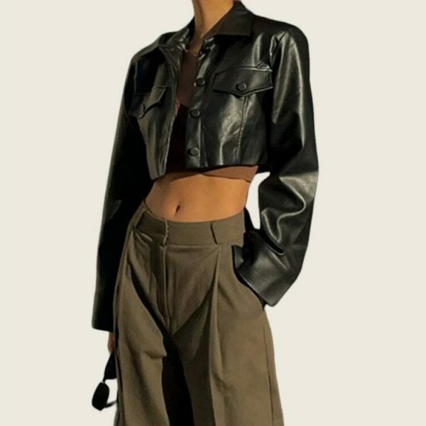 Y2K Streetwear Faux Leather Short Jacket for Women