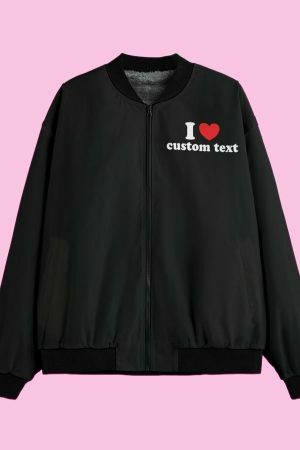 Y2K Streetwear Fleece Bomber Jacket with Custom Text