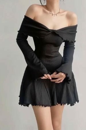 Y2K Streetwear Frilly Off-Shoulder Dress