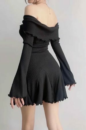 Y2K Streetwear Frilly Off-Shoulder Dress