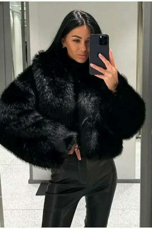 Y2K Streetwear Fur Coat for Women - Cropped Fluffy Jacket