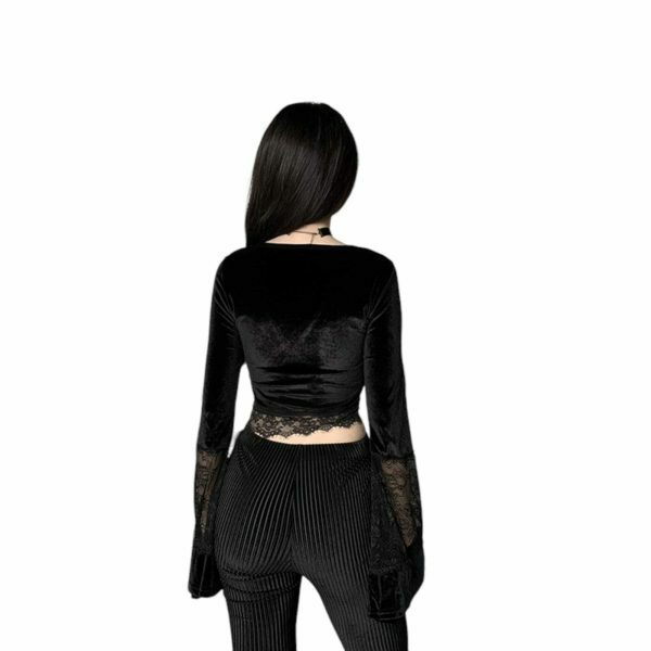 Y2K Streetwear Goth V-Neck Long Sleeve Women's Top