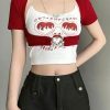 Y2K Streetwear Gothic Aesthetic 2-Piece Sets Grunge Punk Print Halter Camis Tops Hollow Out Crop Blouses