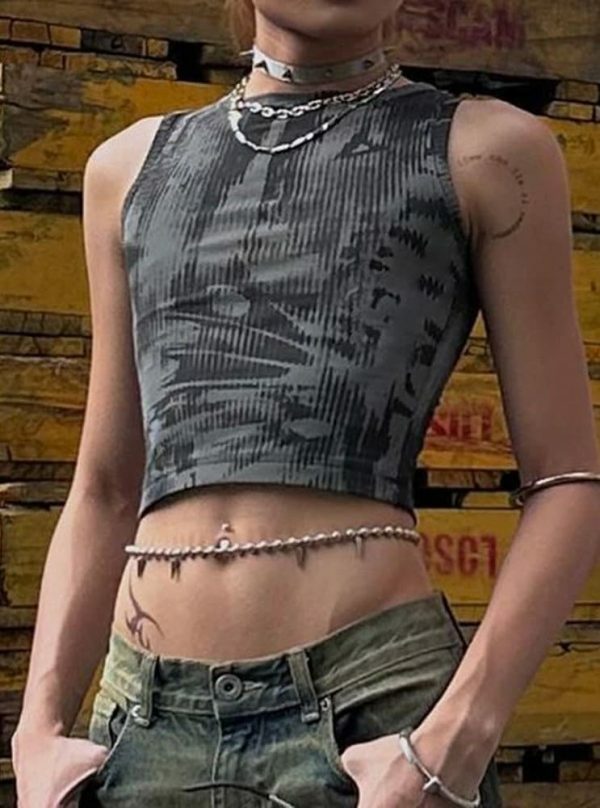 Y2K Streetwear Graffiti Print Sleeveless Crop Top Aesthetic Camis