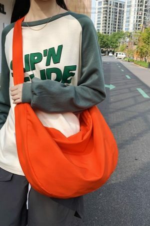 Y2K Streetwear Half Moon Nylon Crescent Crossbody Saddle Messenger Sling Canvas Bag