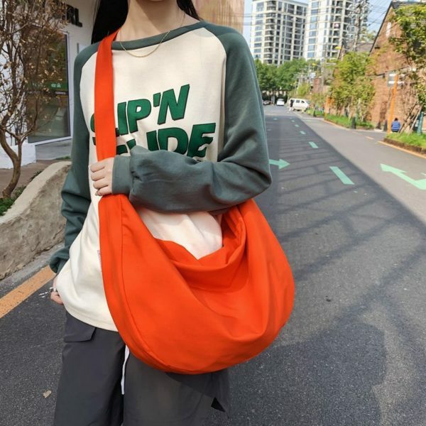 Y2K Streetwear Half Moon Nylon Crescent Crossbody Saddle Messenger Sling Canvas Bag