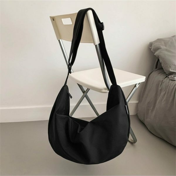 Y2K Streetwear Half Moon Nylon Crescent Crossbody Saddle Messenger Sling Canvas Bag