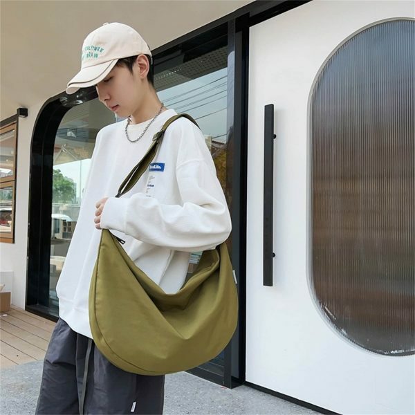 Y2K Streetwear Half Moon Nylon Crescent Crossbody Saddle Messenger Sling Canvas Bag