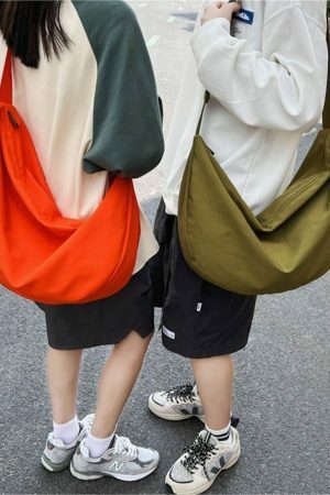 Y2K Streetwear Half Moon Nylon Crescent Crossbody Saddle Messenger Sling Canvas Bag