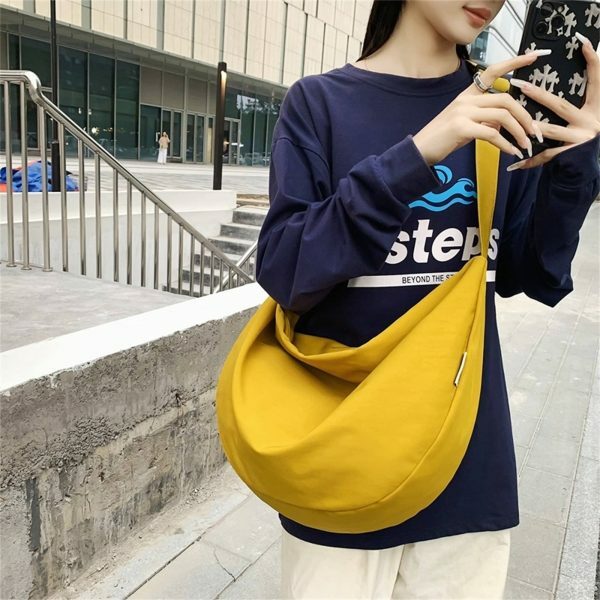 Y2K Streetwear Half Moon Nylon Crescent Crossbody Saddle Messenger Sling Canvas Bag