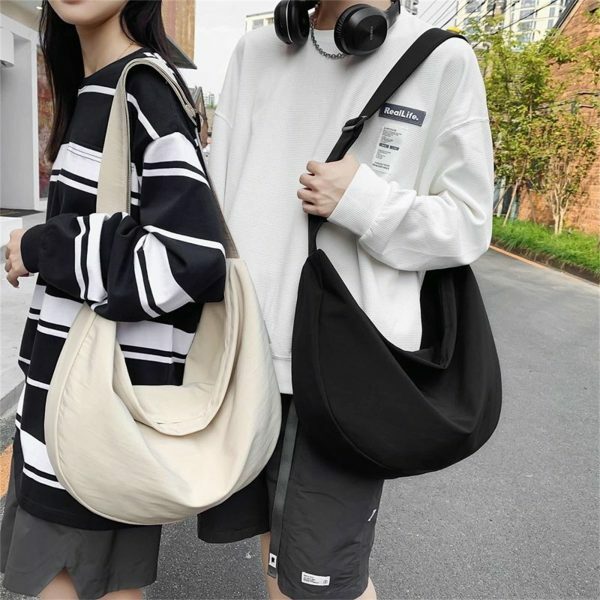 Y2K Streetwear Half Moon Nylon Crescent Crossbody Saddle Messenger Sling Canvas Bag